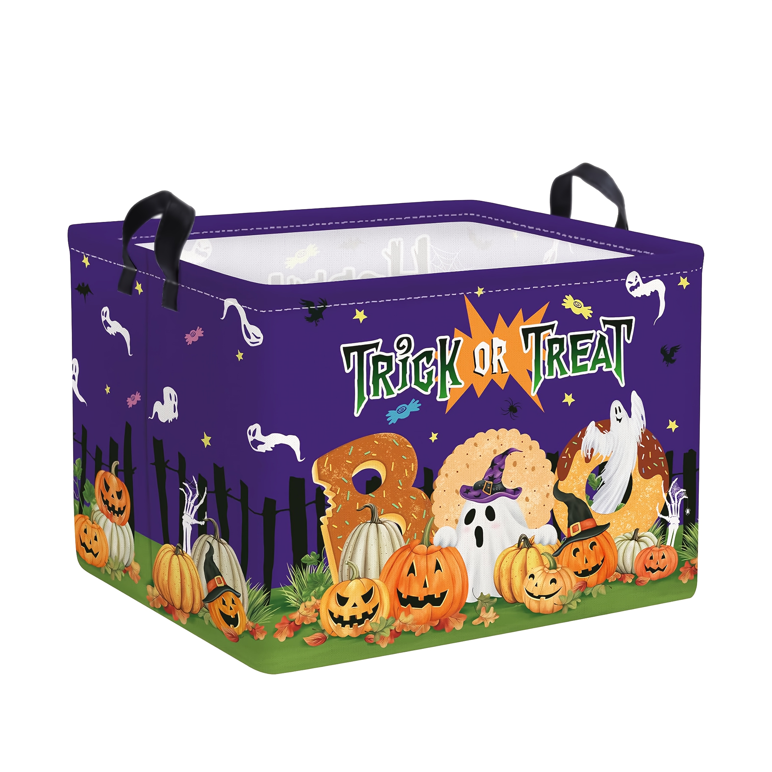 TEMU 1pc Dokriy, Pumpkin Halloween Storage Basket, Suitable For Candy Boo Basket Fillers, Trick-or-treat Spooky Basket With Purple, Candy Halloween