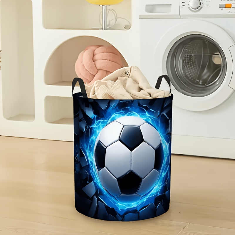 TEMU Foldable Round Laundry Basket Suitable For Clothes Storage - Soccer Ball Design Collapsible Hamper With Frame, Lightweight Portable For Room,,
