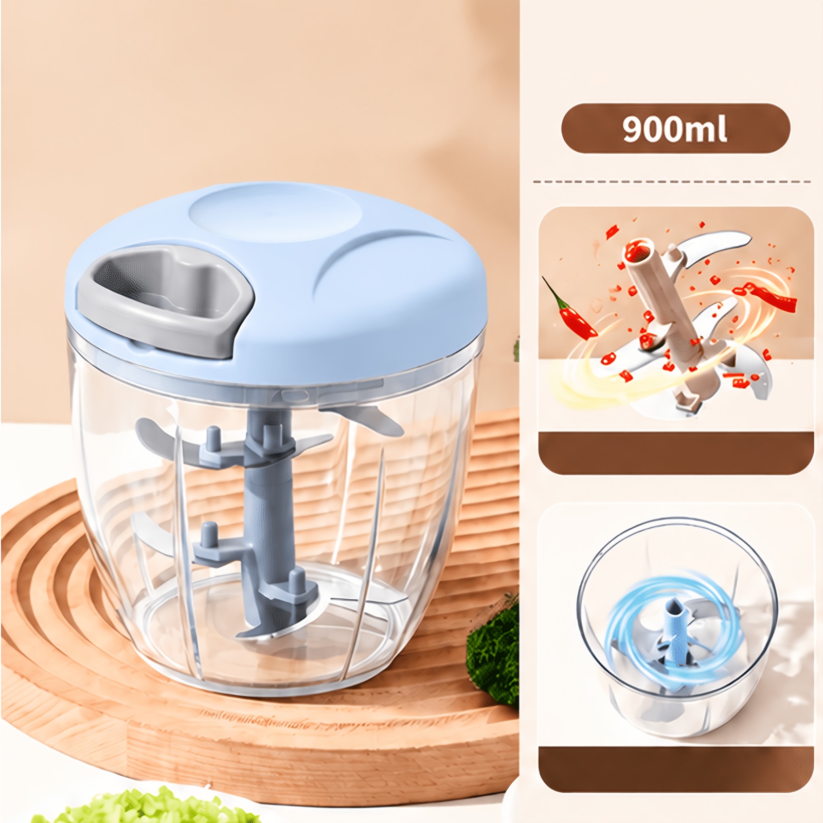 TEMU 1 pz Tritatutto da 500/900ml, Qualit� Professionale, Tritatutto Manuale, Tritatura Rapida/Risparmio di Tempo, Design , Base Antiscivolo, Facile
