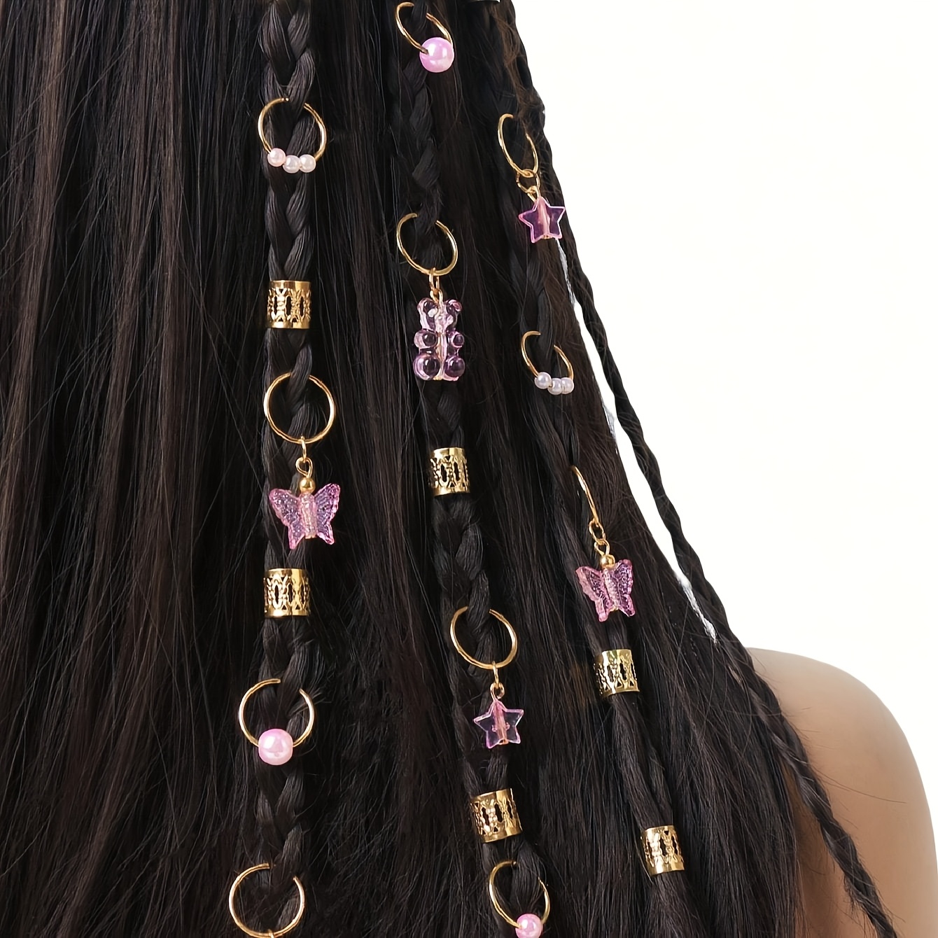 22pcs Women's Dreadlock Hair Rings, Pink Cute Bear, Star, , Hair Clips For Back-to-, Fashionable Braided Hair Accessories, Dreadlock Rings