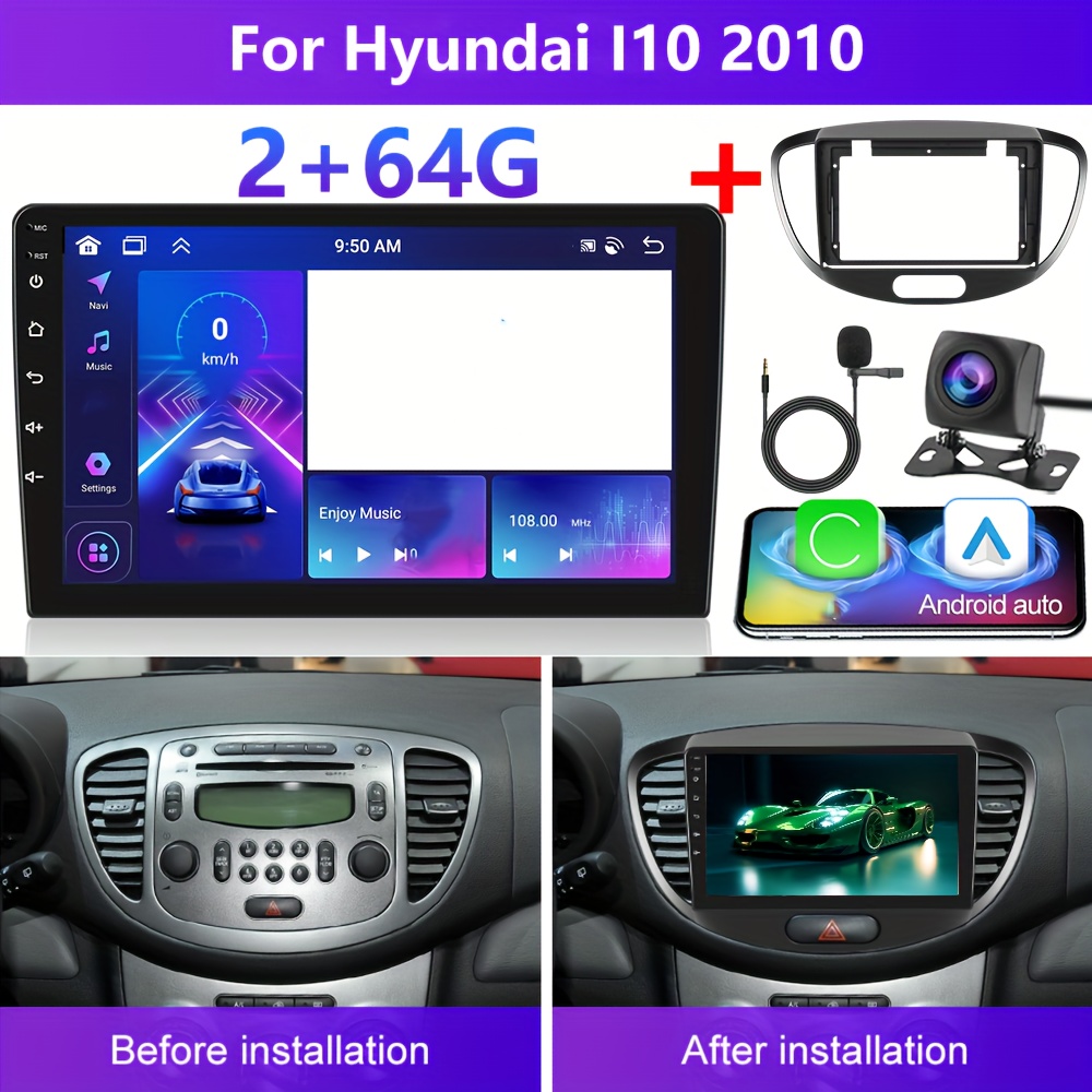 TEMU Podofo 13 Car Stereo For I10 (2010) - 9" Touchscreen, Dual Din, Wireless Auto & Carplay, Gps Navigation, Fm Hifi, Wifi, Usb, Ahd Backup Camera,