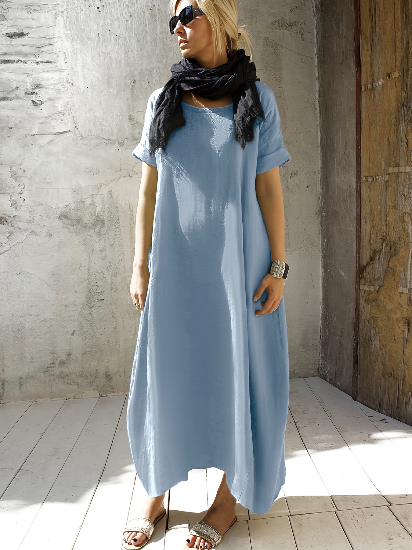 Damen Sommerkleid Mit Blumendruck - Lockeres Midi-Kleid Mit Taschen