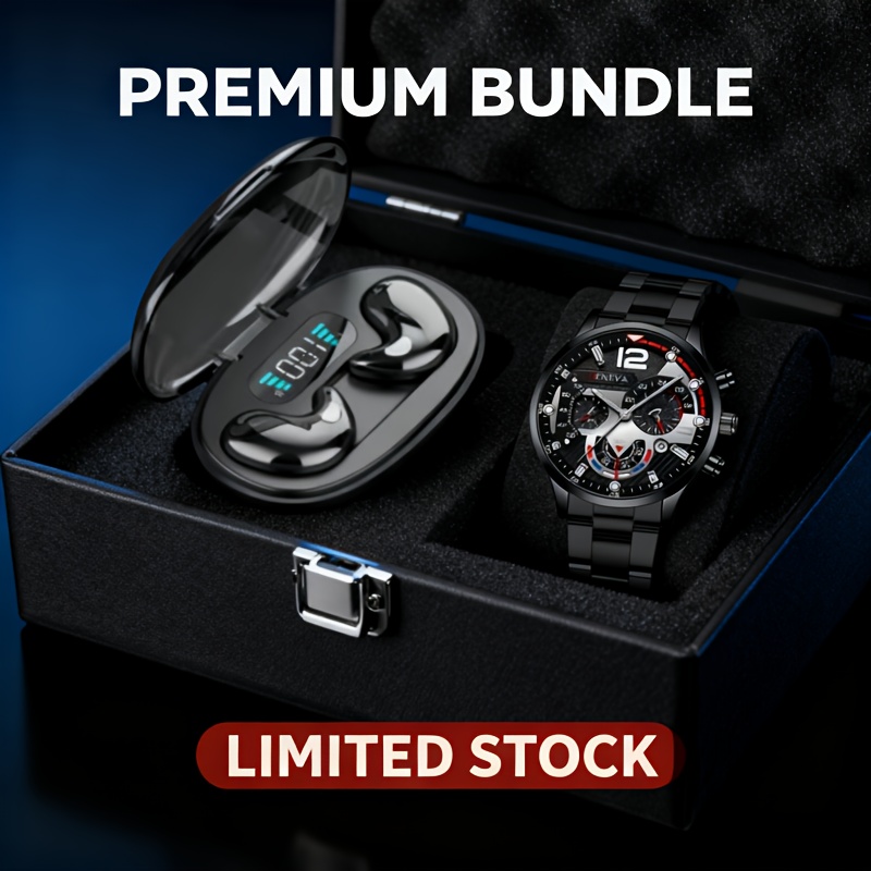 2-in-1 Hot Selling Smart Digital Electronic Gift Includes - Electronic Display Wireless Earphones * 1 Stylish And Exquisite Watch * 1, Suitable for Daily/travel/outdoor Wear, Is The Best Gift for Family And Friends On Christmas And Halloween