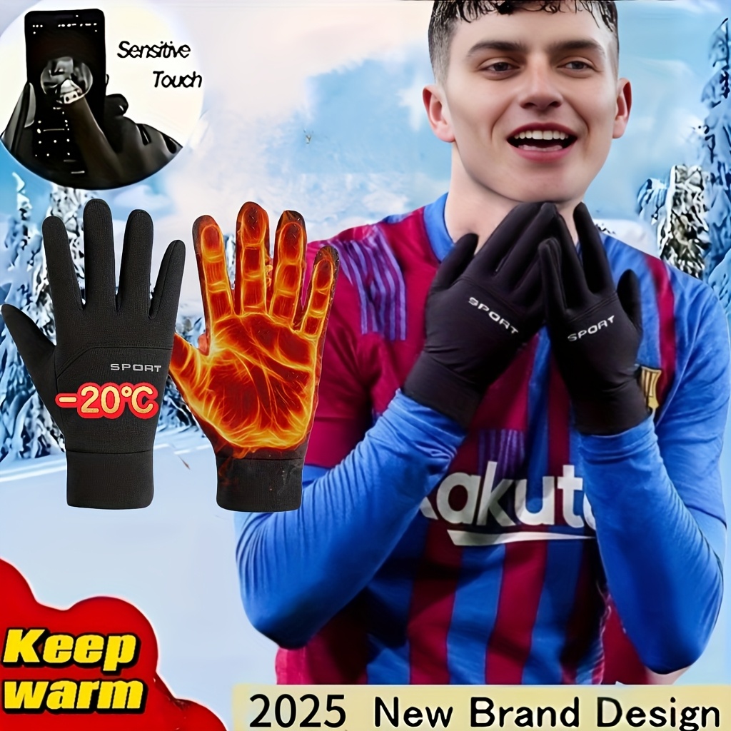 TEMU Gants Thermiques d'Hiver pour Football, Gants de Sport Doublés pour Course, Cyclisme et Activités Extérieures -Froid