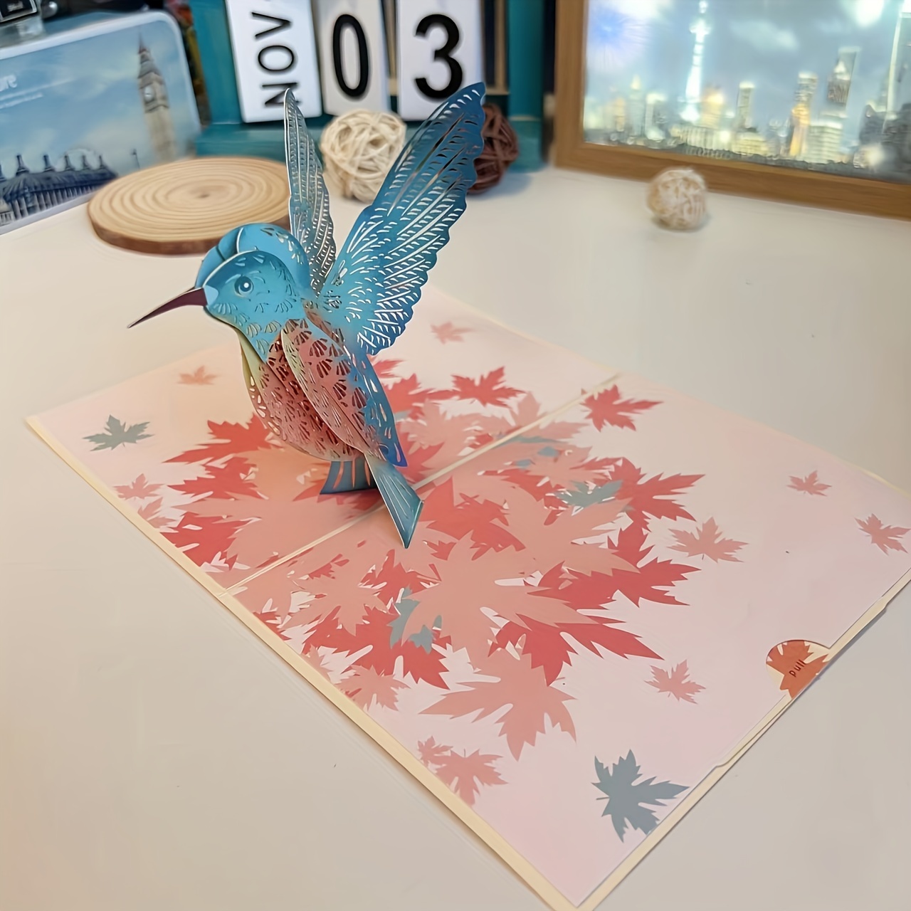 

1pc, Greeting Card Valentine's Day Birthday Gift Day Graduation 3d - Maple Leaf Hummingbird Bird Wife Girlfriend Gift Paper Creative Postcard