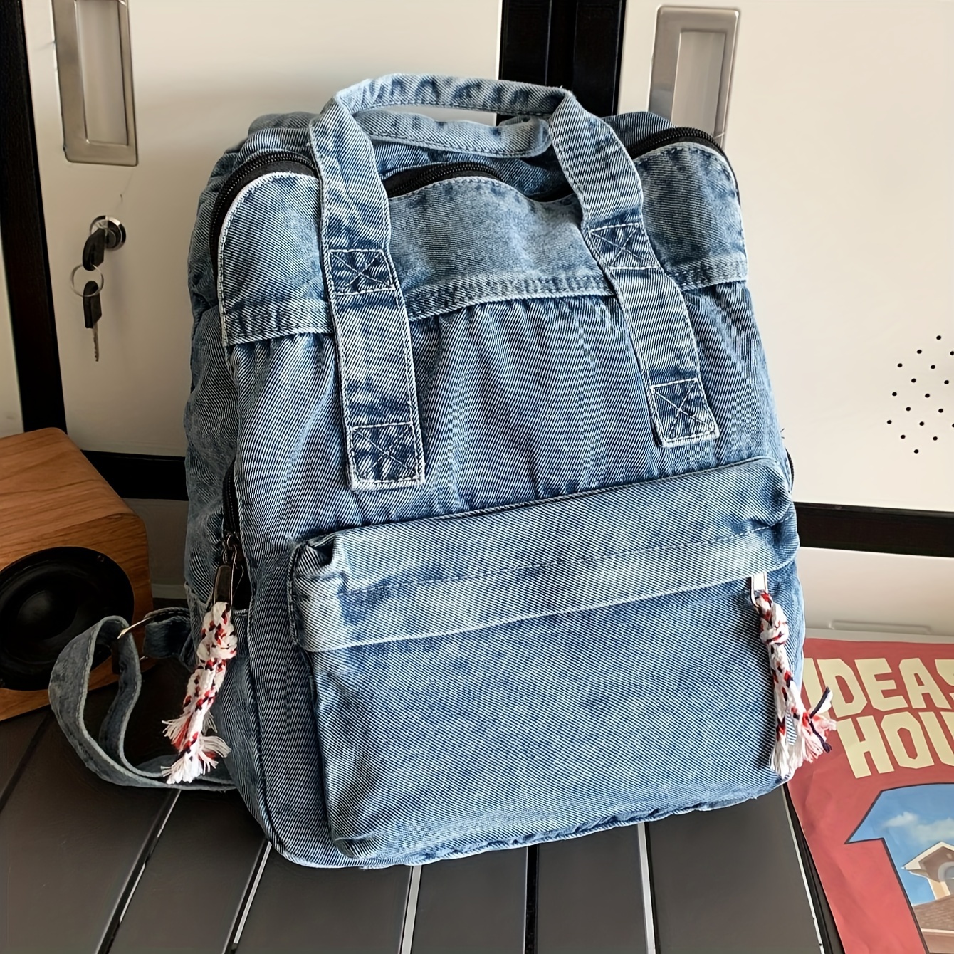 large capacity backpack women vintage jean style soft shell Temu
