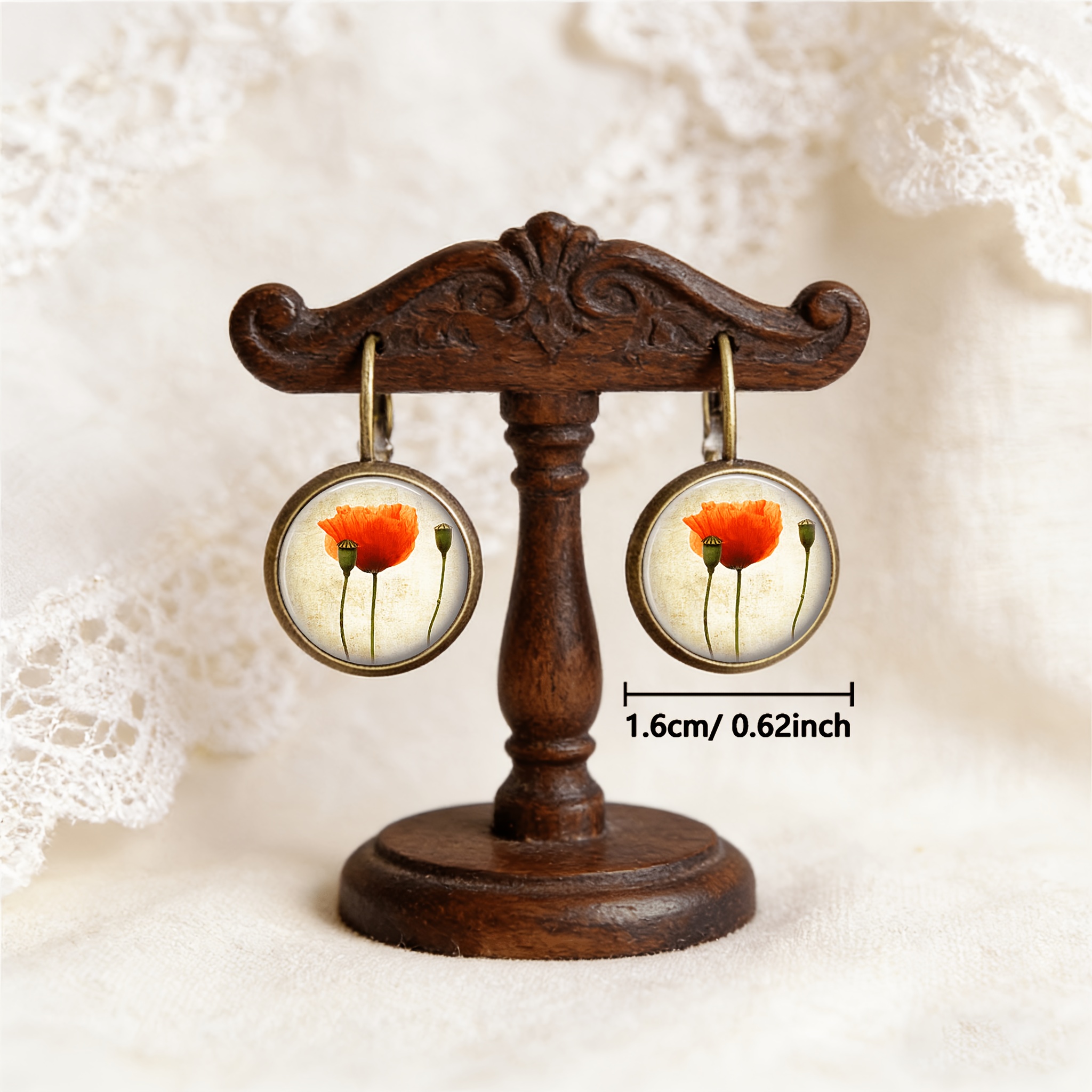 Cyan Round Classical Earrings Set, Floral Design