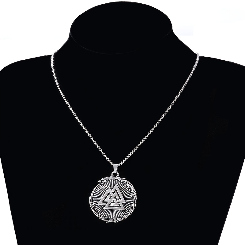 Nordic Viking Triangle Valknut Pendant Necklace, Vintage Style