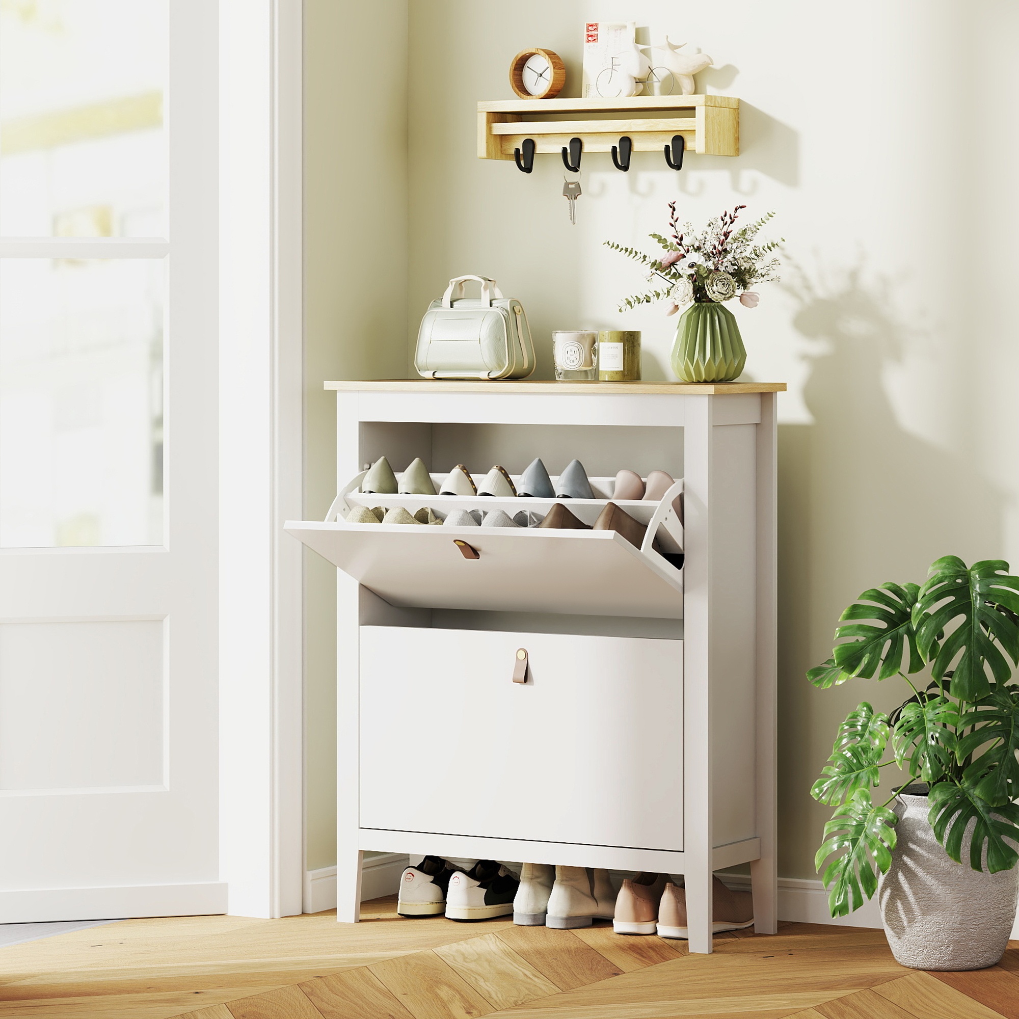 TEMU Homcom 2 Drawer Shoe Cabinet With Flip Doors For Hallway, Entryway, White