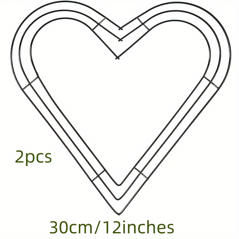 TEMU 2pcs Heart/round Metal Wire Garland Frame, 12 Inches Wreaths Wall Hanging Outdoor Indoor, Porch Frame Heart Shaped Floral Wreath For Diy Crafts