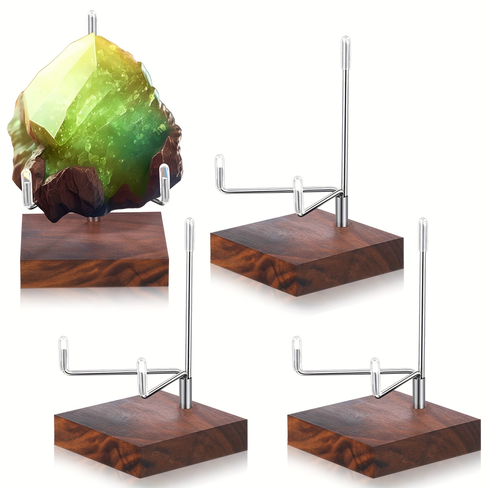 TEMU Wenqik 4pcs Crystal Display Stand Adjustable Display Stand Small Easel Holder With Wooden Base Geodes Rock Display Stand For Agate Mineral Collectibles