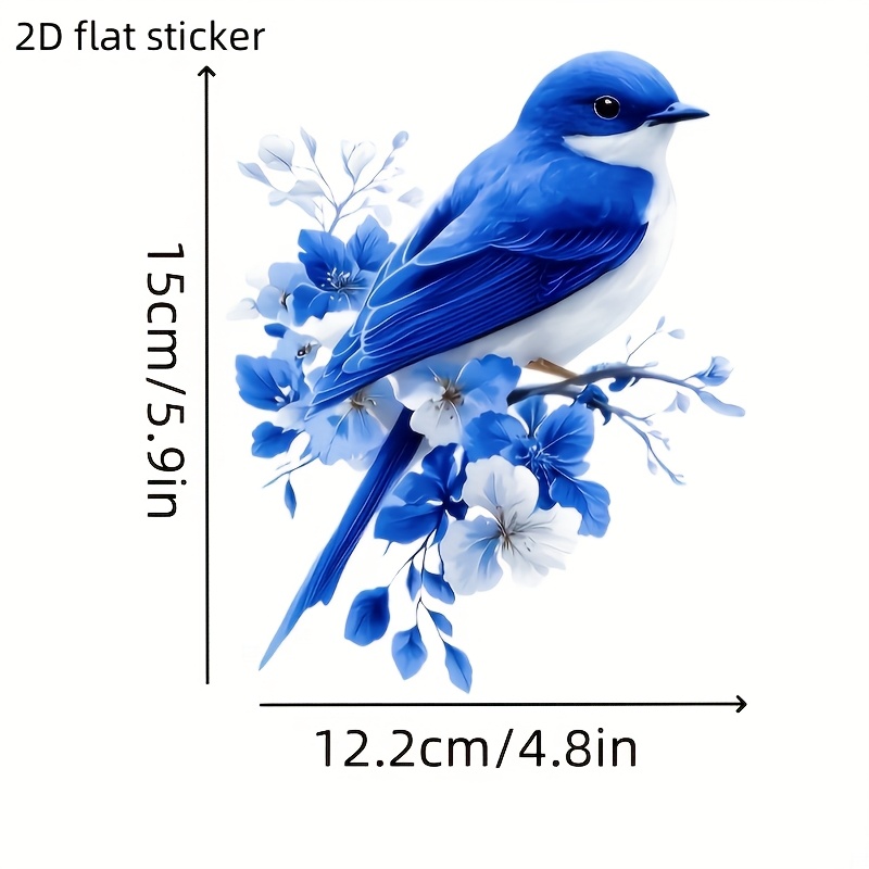 For Blue Bird Perched On Branches Blooming With Blue And White Flowers - Multifunctional Vinyl Sticker Decals