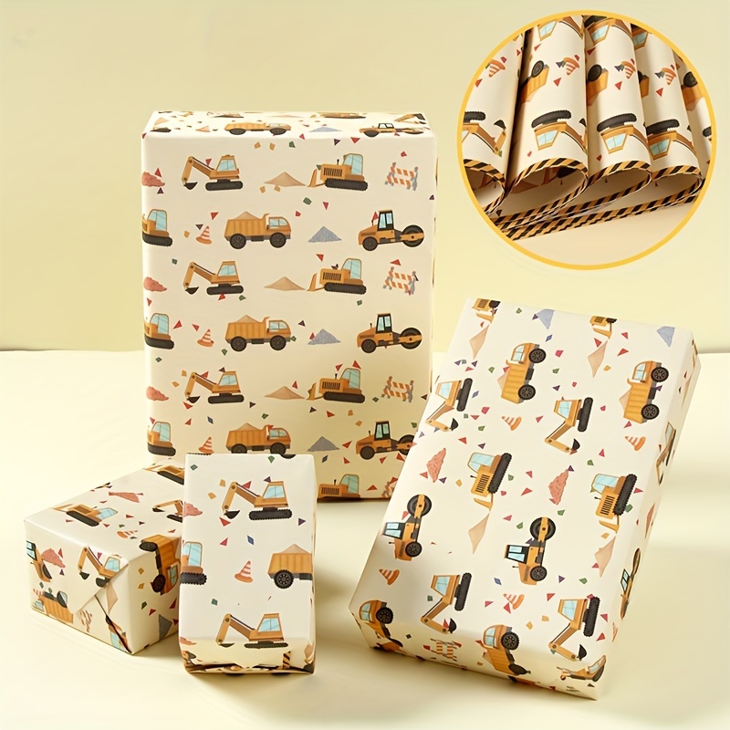 

6-pack Construction Equipment Themed Gift Wrap Paper, Assorted Engineering Vehicle Design, Premium Quality Birthday & Baby Shower Gift Packaging, Festive Party Supplies Decoration