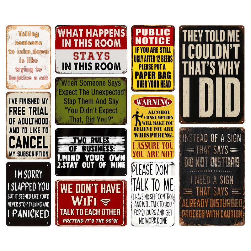 TEMU 2d Flat, [2d Flat] 12pcs Set Of Fun And Satirical Vintage Wooden Signs, Nostalgic Humorous Quote Wall Hanging Plaques, Novelty Wall Art Decor,