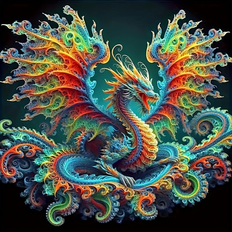 

Diy 5d Diamond Painting Kit For Adults - Colorful Dragon Design, 40cm Square, Canvas Material, Embroidery Cross Stitch Paint-by-number Wall Art Craft Set, Frameless Decorative Artwork For Home Decor