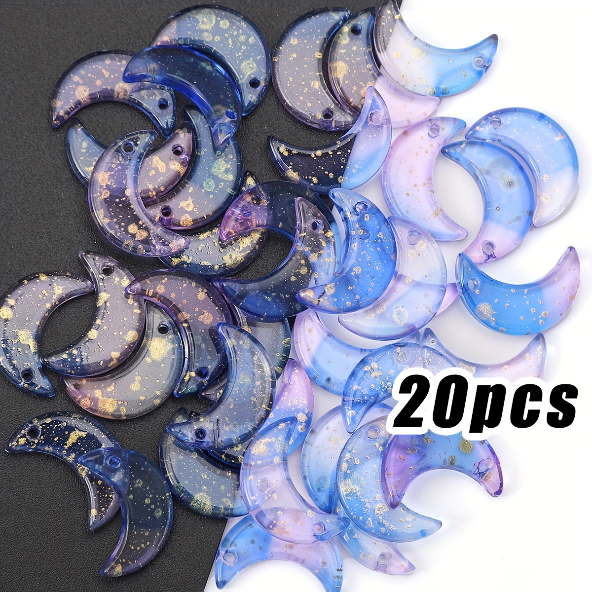 TEMU 20pcs Unique Gradient Moon-shaped Glass Crystal Beads, 16x11mm - Perfect For Earrings And Necklace Pendants, Colorful Design, With Hole For Easy