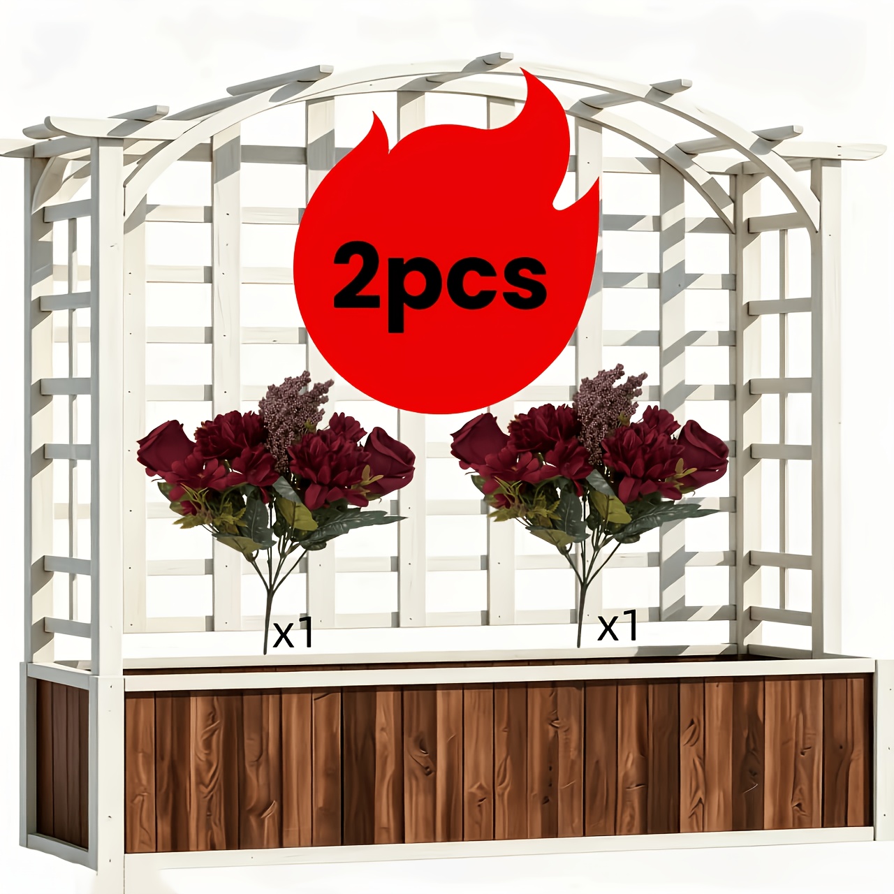TEMU 2-pack 30cm Burgundy Artificial Rose Bouquet Mixed With Marble And Plants Dense And Full Fake Flowers Wedding Archway Ceremony Roadside Flowers