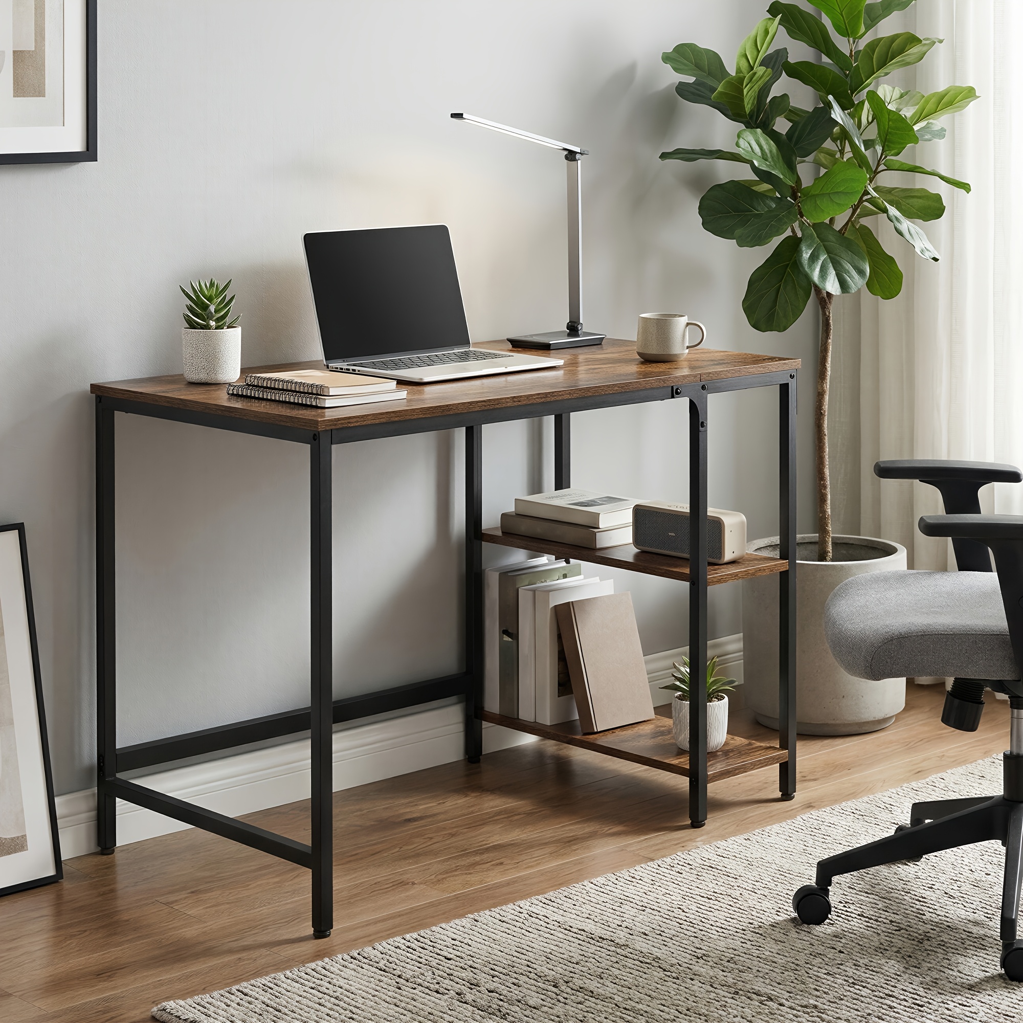 Computer Desk, Writing Desk With 2 Shelves For Home Office, Industrial, 50 X 100 X 76cm, Rustic Brown, Black And White