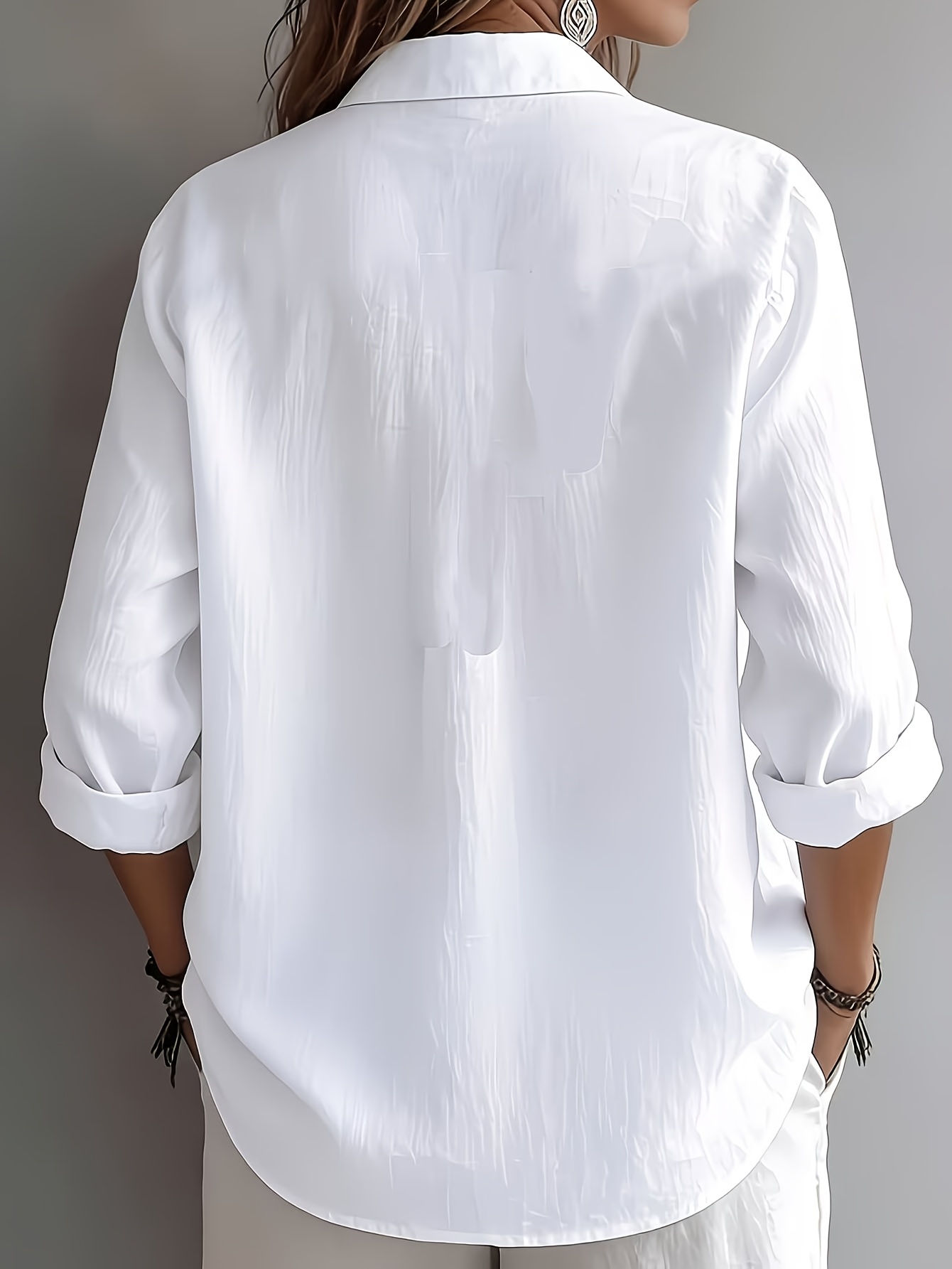 womens elegant v neck loose fit   textured shirt