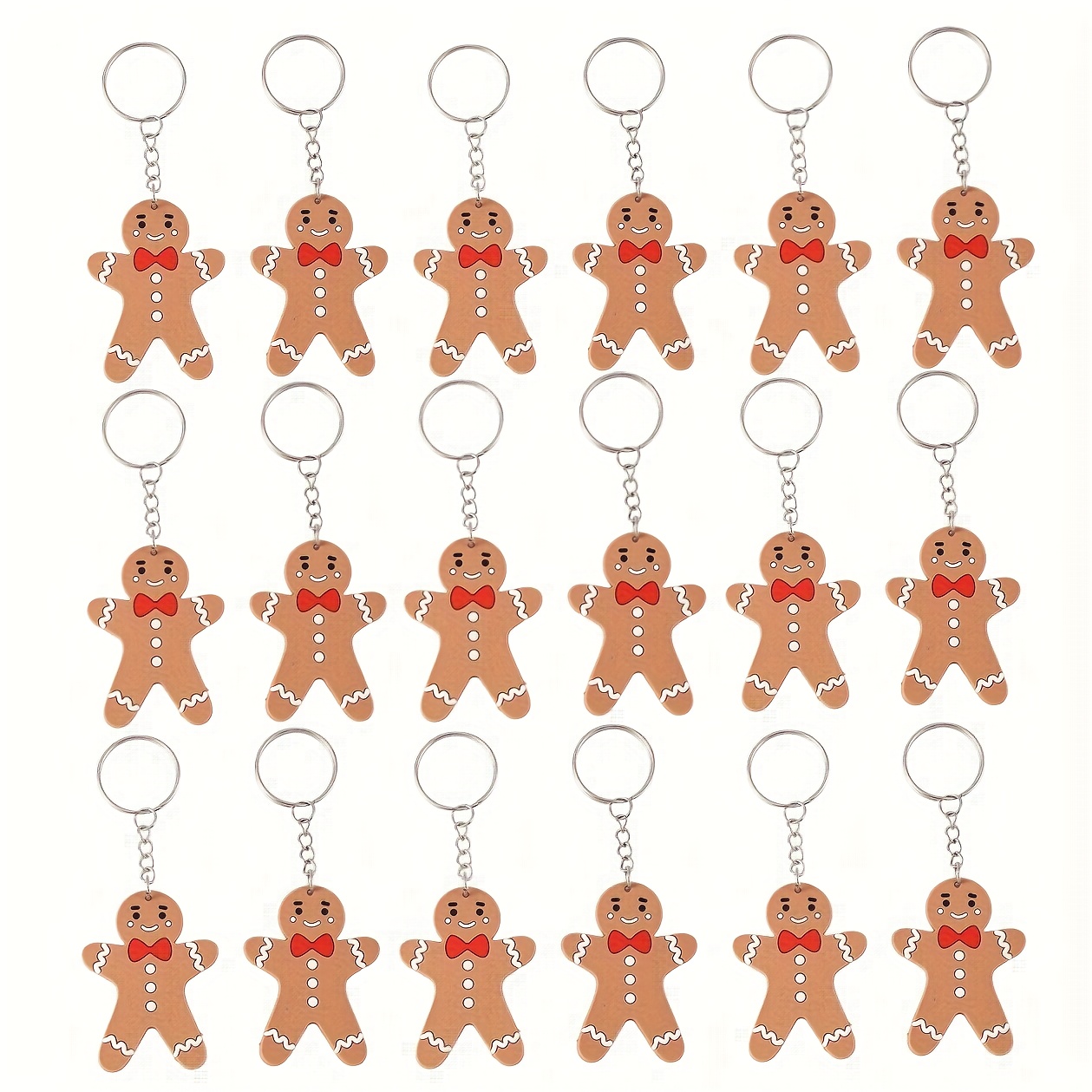 TEMU Cute Cartoon 18pcs Pvc Christmas Gingerbread Man Keychains 18pcs Lovely Christmas Gingerbread Man Car Keychains Flat Keychains