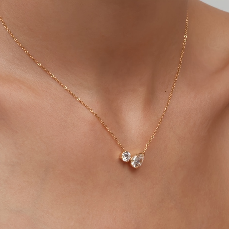 TEMU 1pc Teardrop-shaped Rhinestone Minimalist European And Clavicle Necklace, A Niche Stainless Steel Necklace With A Fashionable Design, Suitable