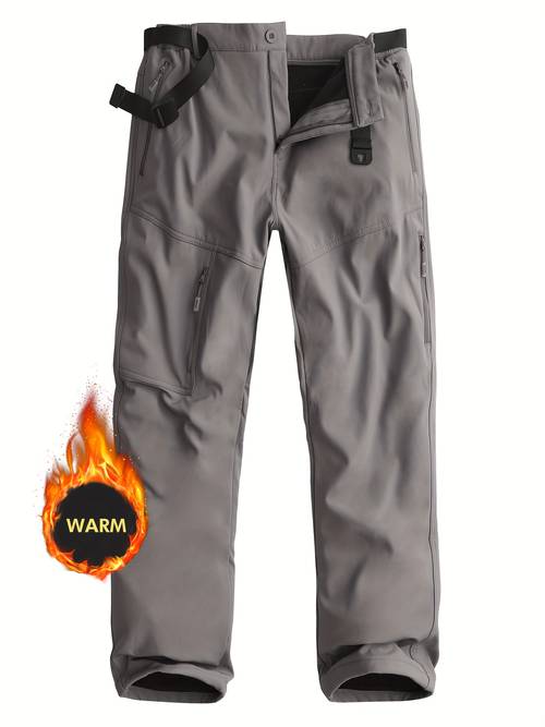 mens winter outdoor softshell lined thickened wear resistant pants stretch tear resistant thermal sweatpants with waistband