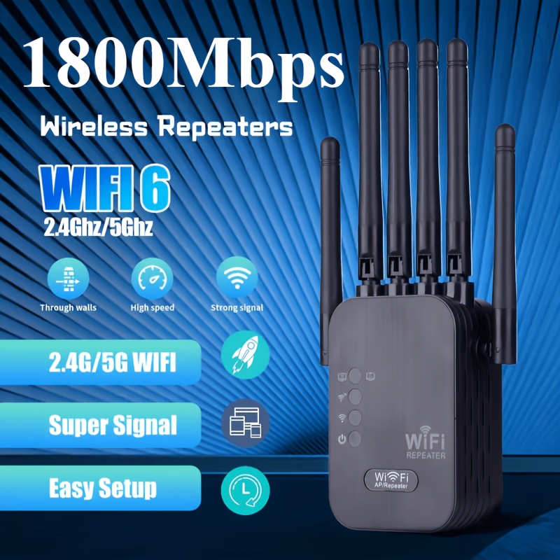 Image of Newly Upgraded Black Version, Equipped With Repeater With 6 Omnidirectional , Penetrates The Wall To Eliminate All Blind Spots. Plug And Play, Wide Area Coverage And High Penetration Rate Of Wifi