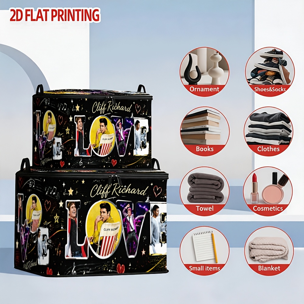 TEMU 1pc Richard Printed Multi-functional Storage Box, Durable And Foldable With Zipper Lid; Suitable For Bedroom, Living Room, Dormitory, Closet,