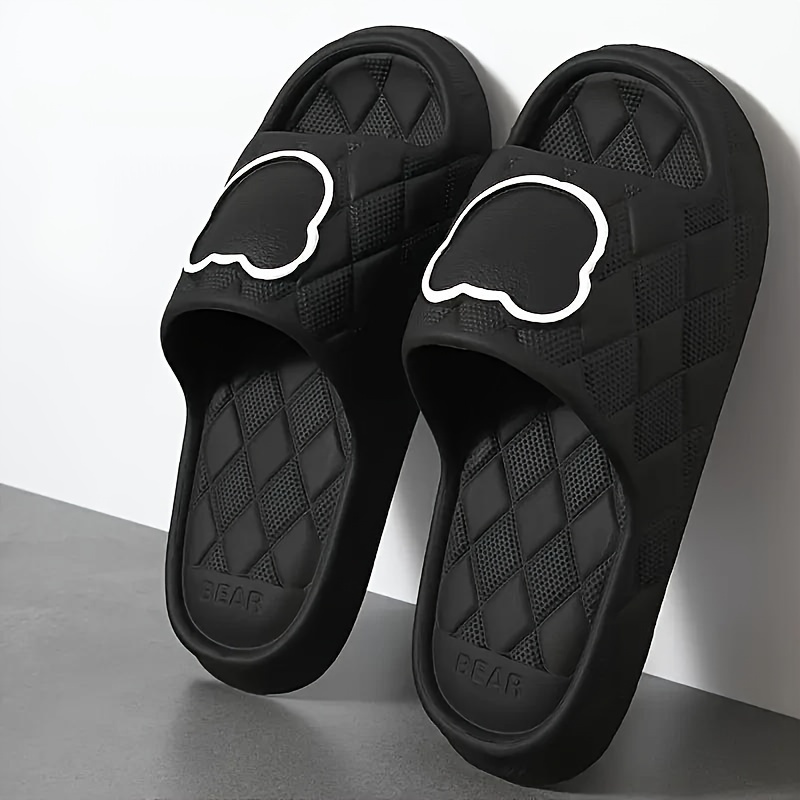 

Men's Cartoon Bear Print Eva Slides, Casual Non Slip Slippers, Open Toe Shoes For Indoor Outdoor Beach Shower, Spring And Summer
