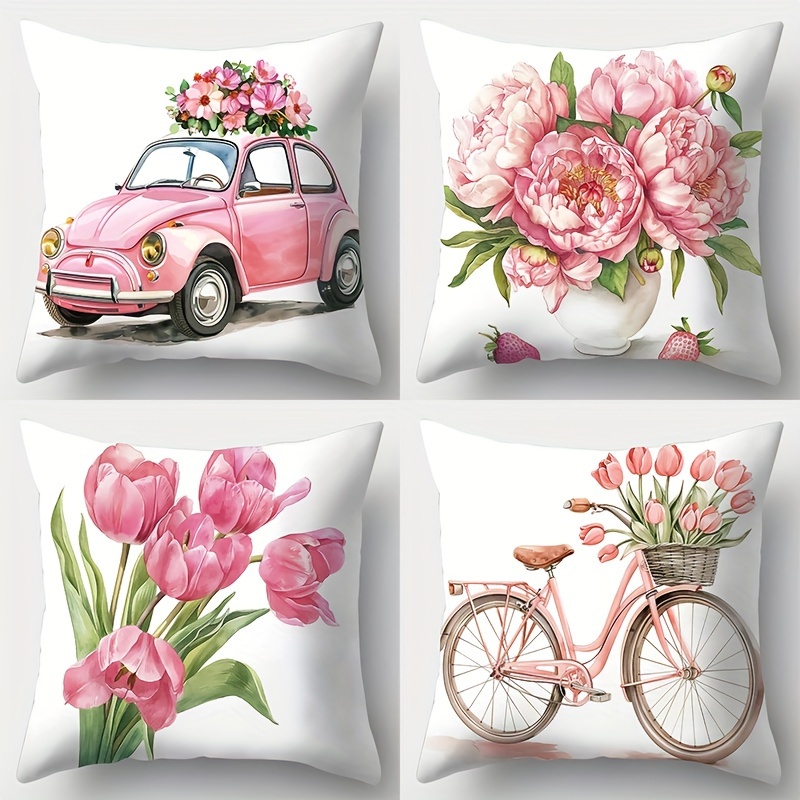 

4pcs, Pink Themed Pillowcase, 17.72 * 17.72 Inches, Suitable For Home And Outdoor Sofa Decoration, Home Accessories, Living Room Sofa, Bedroom Zipper Pillowcase, (excluding Pillow )