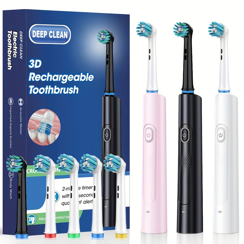 

Smart Electric Toothbrush Fully Automatic Whitening With 4/8pcs 3d Round Head Soft Bristle Brush For Men And Women