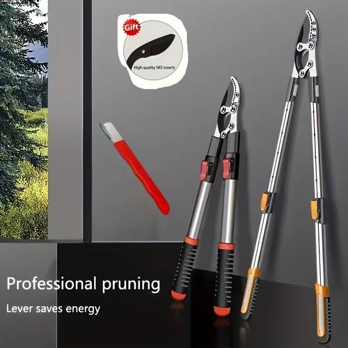 4pcs set heavy duty telescoping pruning shears replacement sharpening stone and storage case features an adjustable length telescoping mechanism sk5 sharp lightweight aluminum alloy construction and non