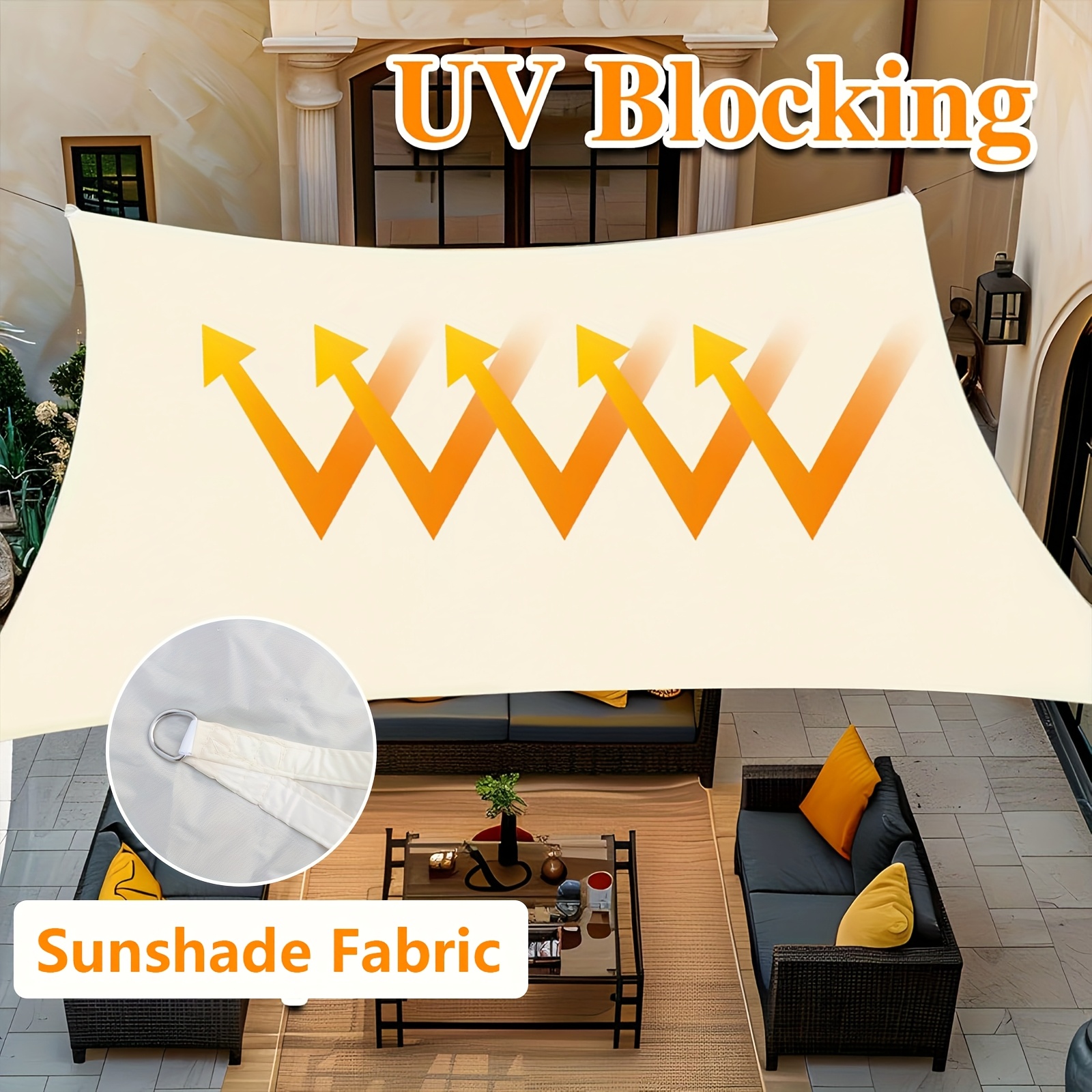 1pc Rectangular Sunshade Sail, Outdoor Pavilion UV Blocking Canopy, Yard Shade Tent for Patio Lawn, Beige