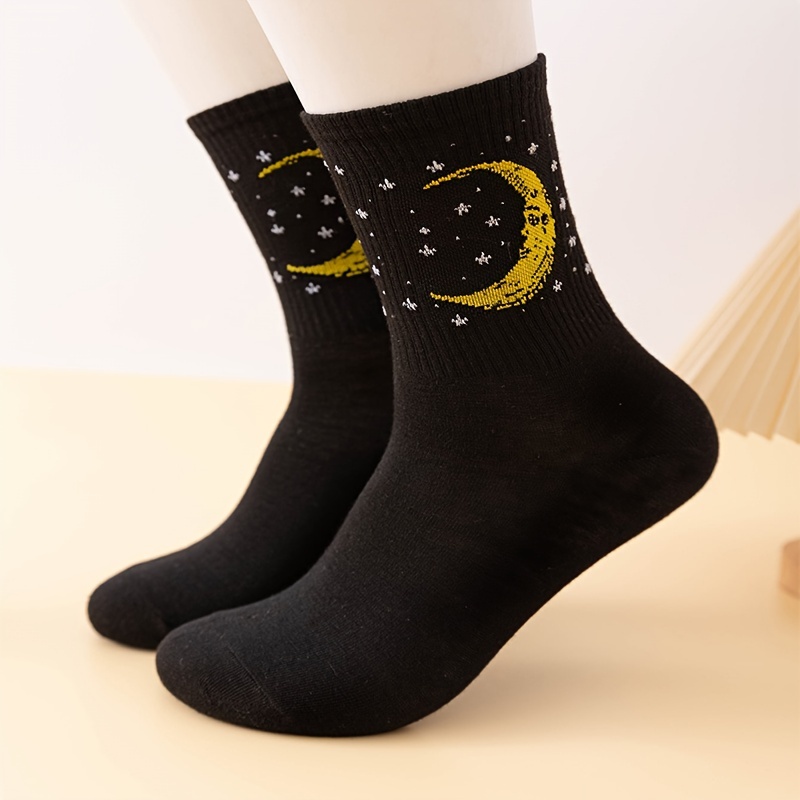 

Moon & Star Socks, Stylish & Breathable Unisex Mid Tube Socks, Women's Stockings & Hosiery