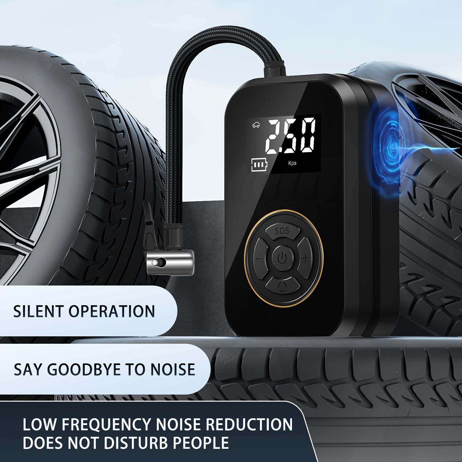 Gonfleur de pneu de moto sans fil 120 Watt avec affichage numérique, compact et doté d'une lumière LED et de buse de gonflage – Image 10