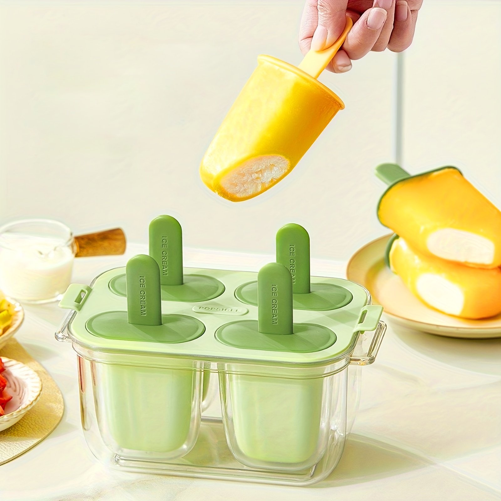 Sandwich Ice Cream Molds, Double-layer Popsicle Mold Set, Easy-Release Ice Cream Popsicle Boxes, Plastic Ice Pop Molds, Homemade Ice Cream Mold with Lid And Sticks, Summer Home Cooking Essential for DIY Frozen Dessert, Perfect for Summer Picnic Party