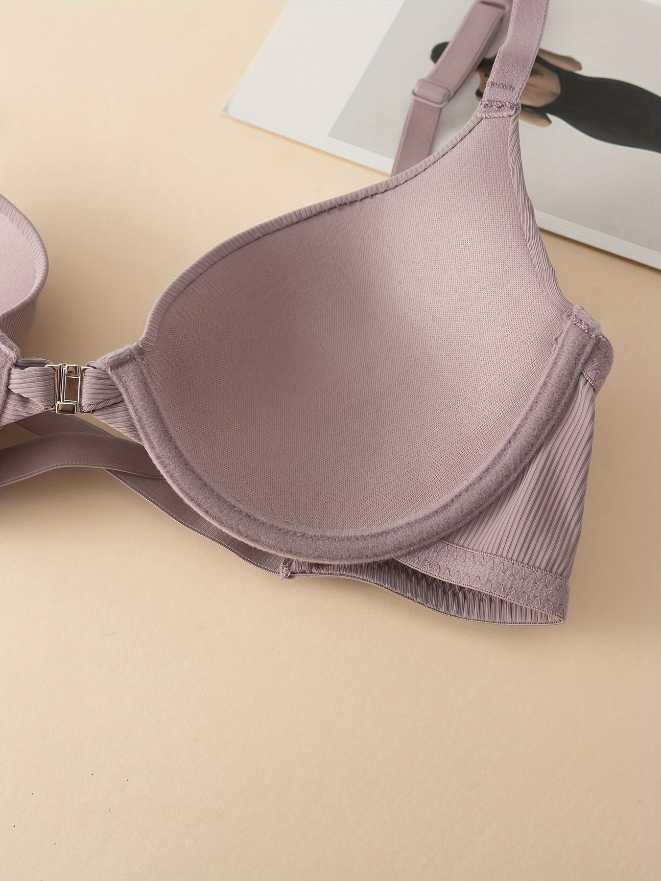 3pcs cross back front closure bra   solid color ribbed underwear lift up anti sagging design thin cup with thin padding casual   bra Product details 2