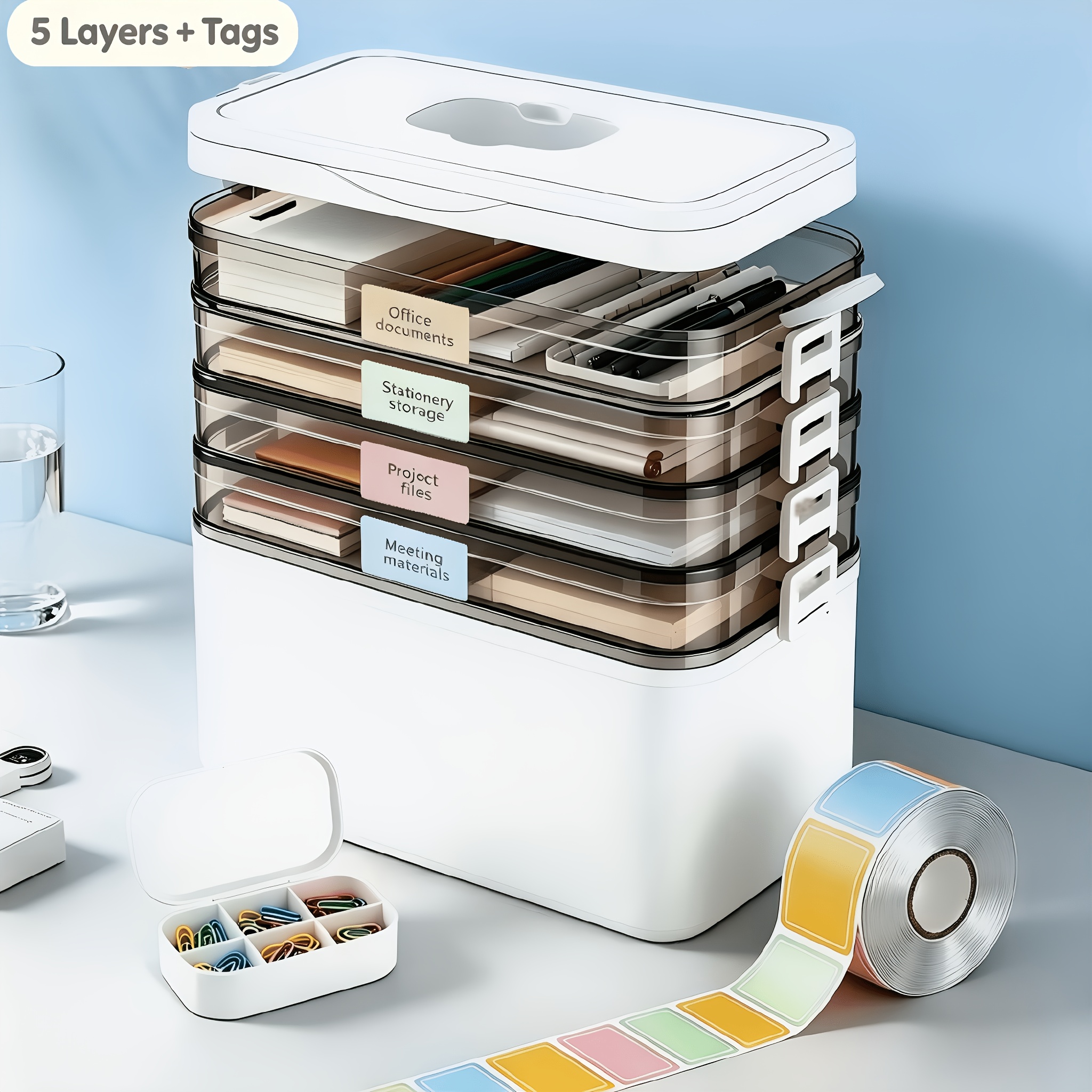 TEMU Large Capacity Stackable Storage Box With Lids- 5-tier With Handle, Essential For Home And Travel, Transparent Storage Box - Easy To Clean, For