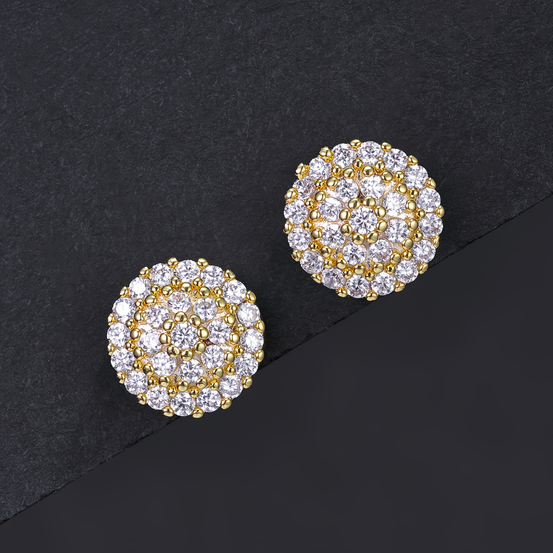 TEMU Boucles d'oreilles clous hip-hop rondes de 8 mm à triple couche, cadeau de luxe pour Noël, la Saint-Valentin, Thanksgiving, tenue de soirée, ,