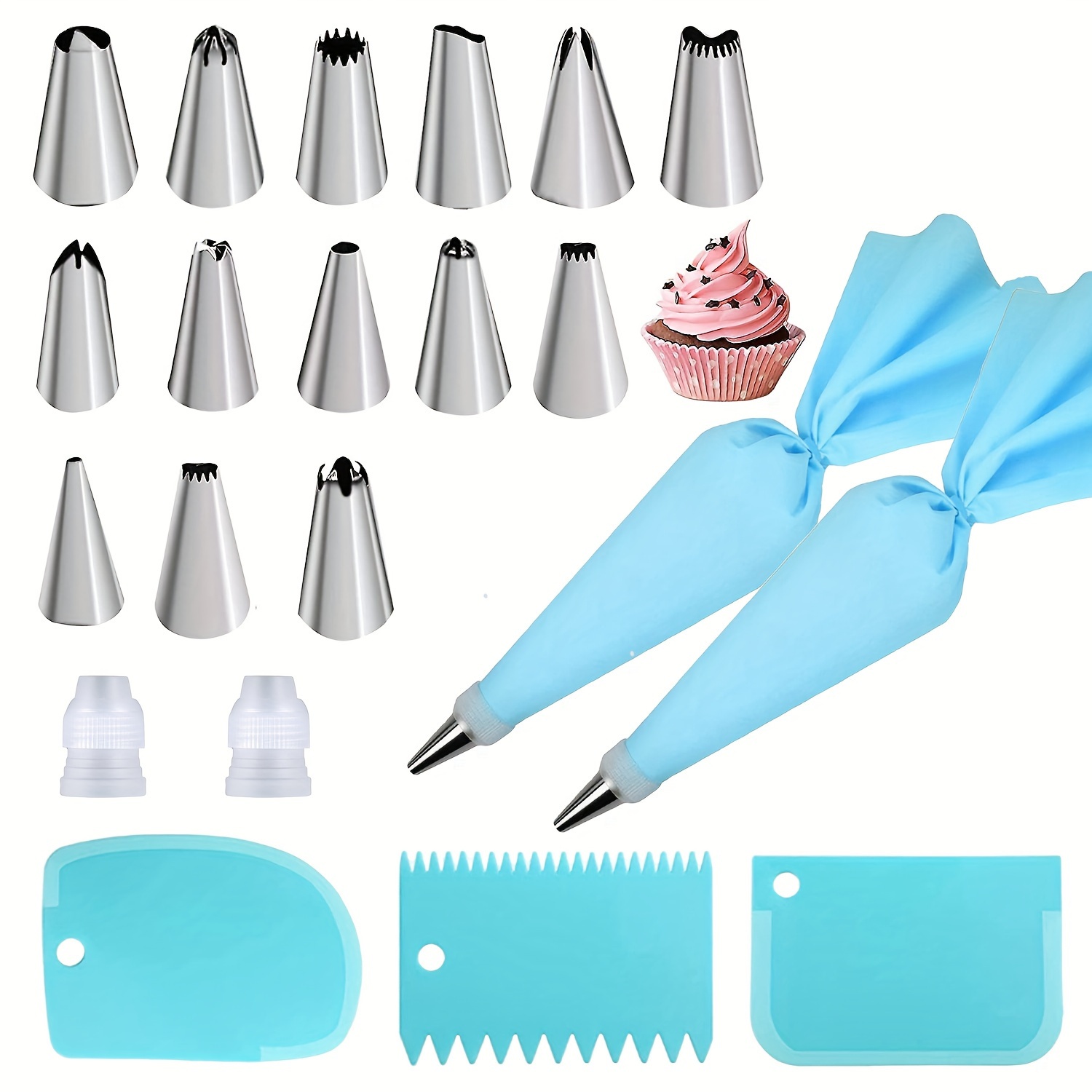 E-shop 21-teiliges/Set Pink Spritztüllen-Bäckset mit 14 Spritztüllen, 2 Konvertern, 2 Spritzbeuteln und 3 Spritzlöffeln. Kuchen Dekoration, Düse,