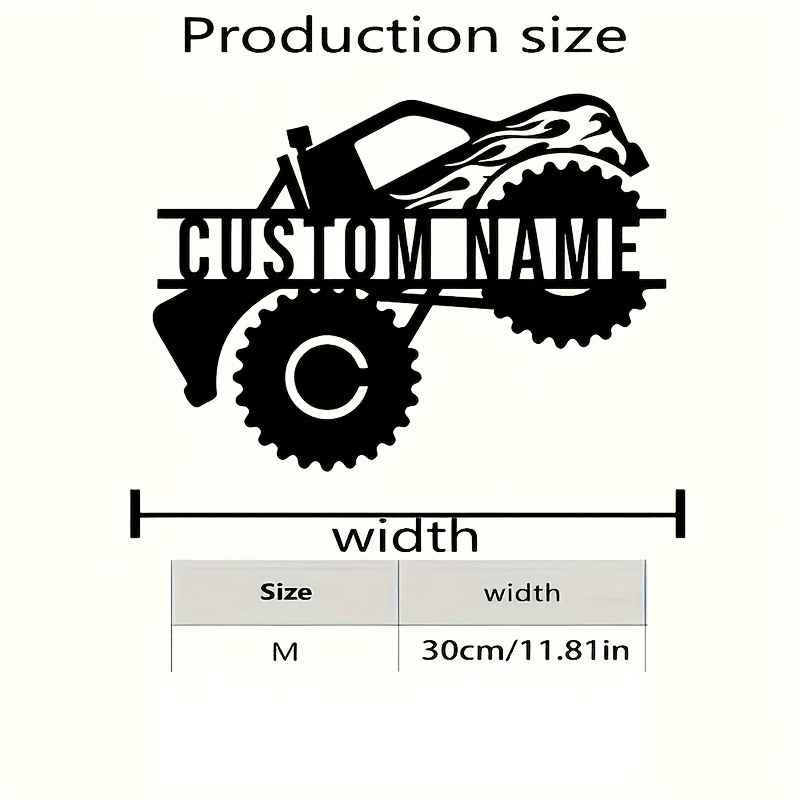 TEMU 2d Flat, 2d Flat Car Suv Special Personalized Metal Wall Decor - Custom Monster Truck Design, Rugged Tires And Flame Pattern, Suitable For Home,