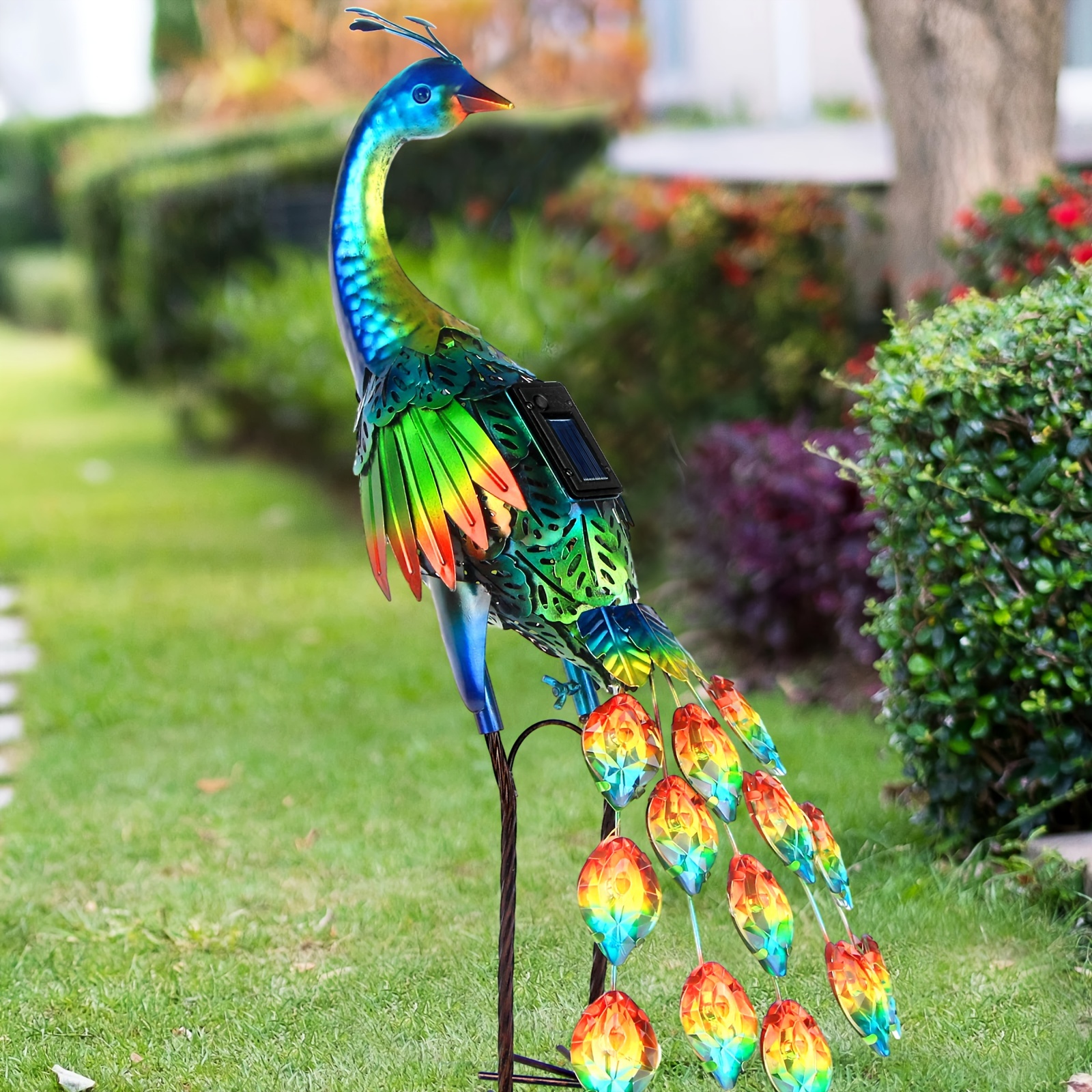 

Vibrant Solar-powered Metal Statue With Led Lights - Outdoor Garden Decor For Yard, Lawn, Or Backyard, Iron With Solar Panel For Charging & Glow, Decor