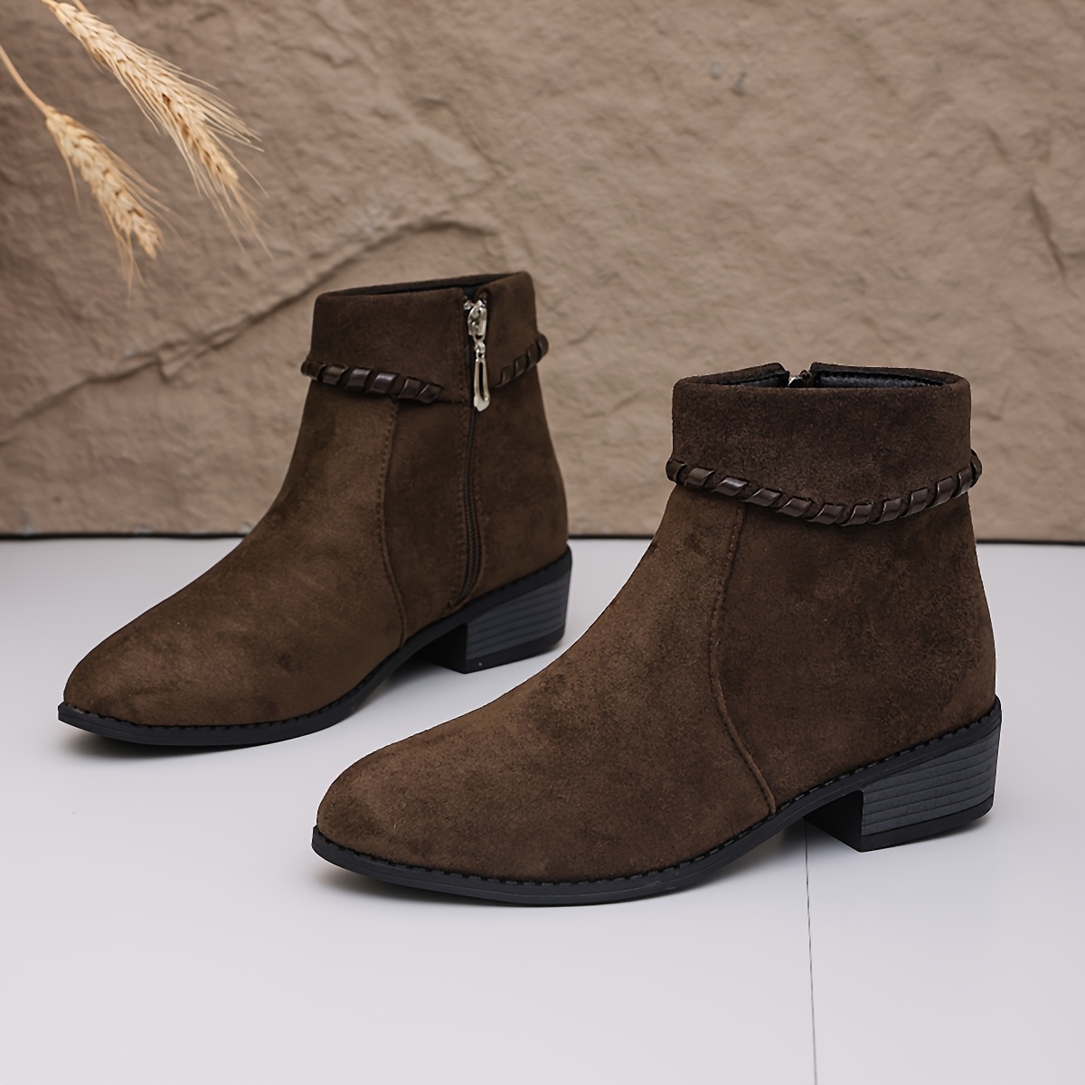 TEMU Trendy Women's Ankle Boots With Pointed Toes, Side Zipper, And Chunky Low Heels. Fashionable Short Boots Are Suitable For Daily Autumn/winter