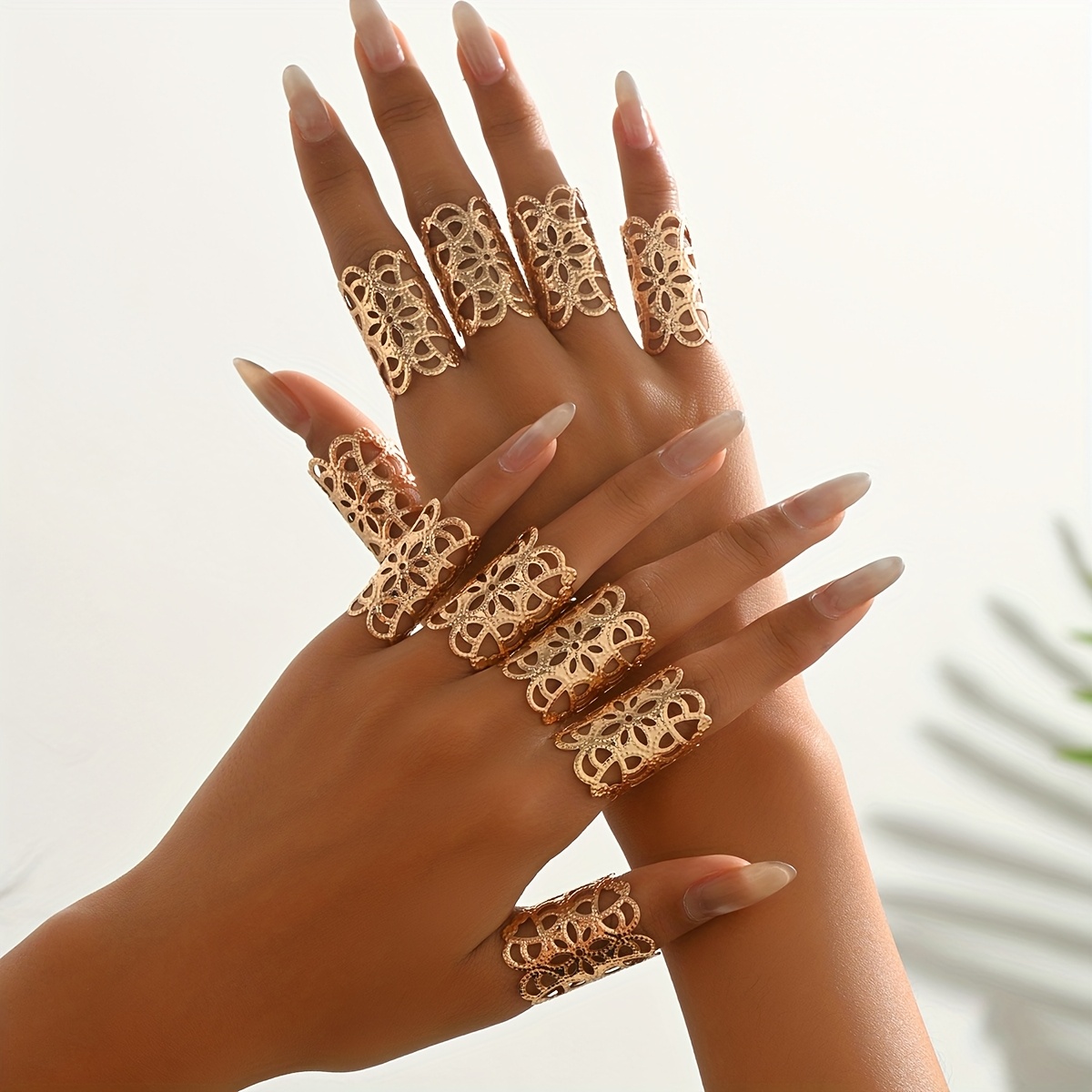 10pcs Set Women's Wide Face Hollow Pattern Open Ring