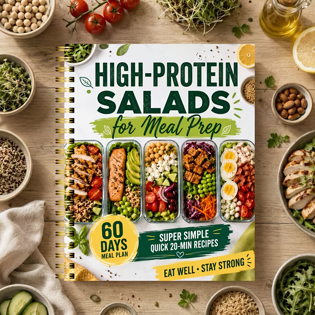 TEMU Manuel d'apprentissage des salades à haute teneur en protéines, livre de notes pour les préparateurs de repas, convient aux passionnés de