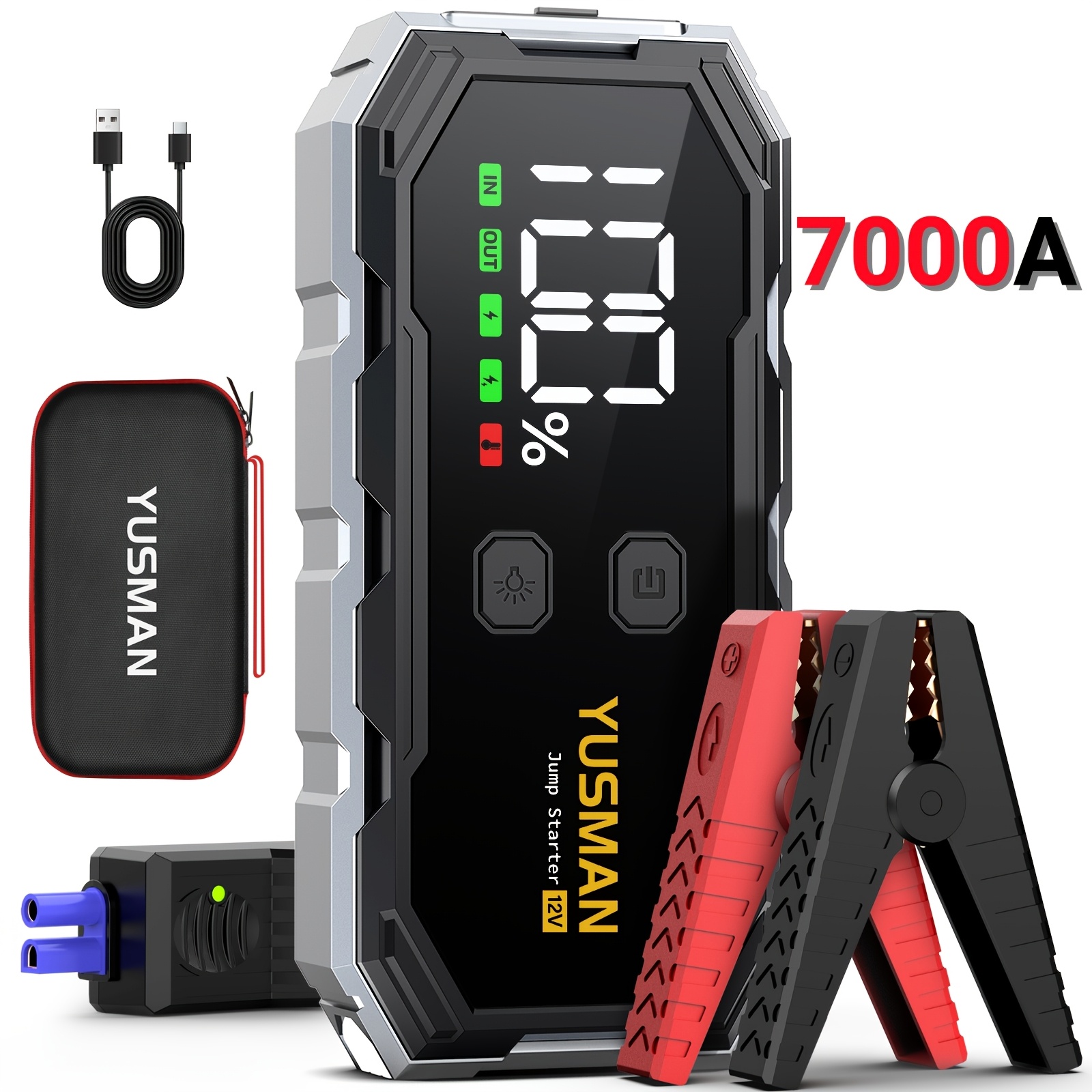 Booster Batterie Voiture 7000A Portable 26800mAh – Démarreur De Secours Avec Écran LCD, Pince Intelligente, LED
