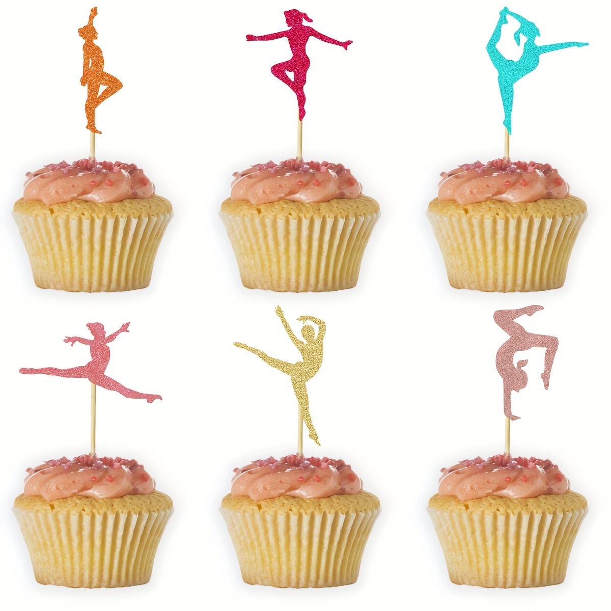 

24pcs Sparkling Gymnastics Cupcake Toppers - Silhouette Cake Decorations For Birthday & Party Favors, Bamboo Material