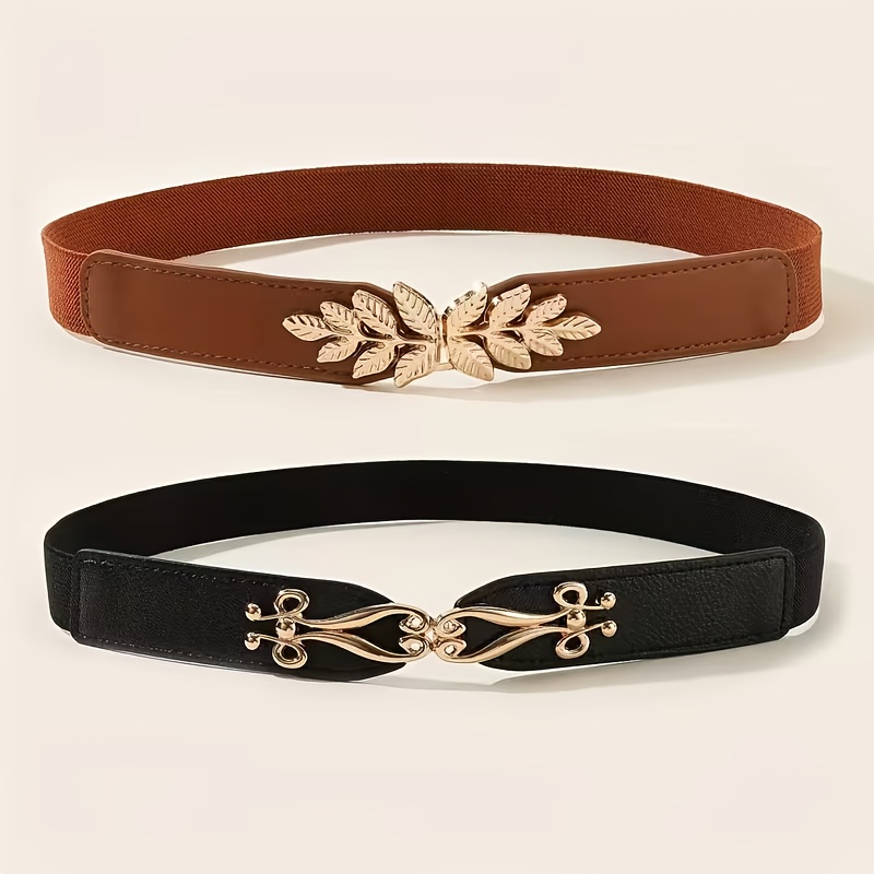 2pcs Stylish Elastic Waist Belts | Geometric Women'S Dress and Sweater Jacket Cinched Waist with and Ferroalloy Buckle