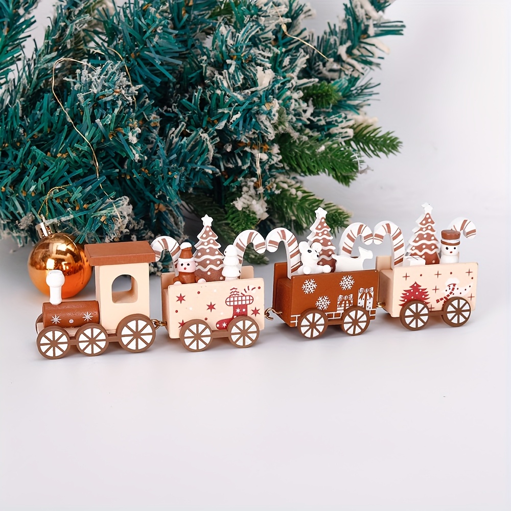 Image of Wooden Train Scene Decoration, Festive Ornament, Home Tabletop Decor For Living Room Collectible Buildings & Accessories