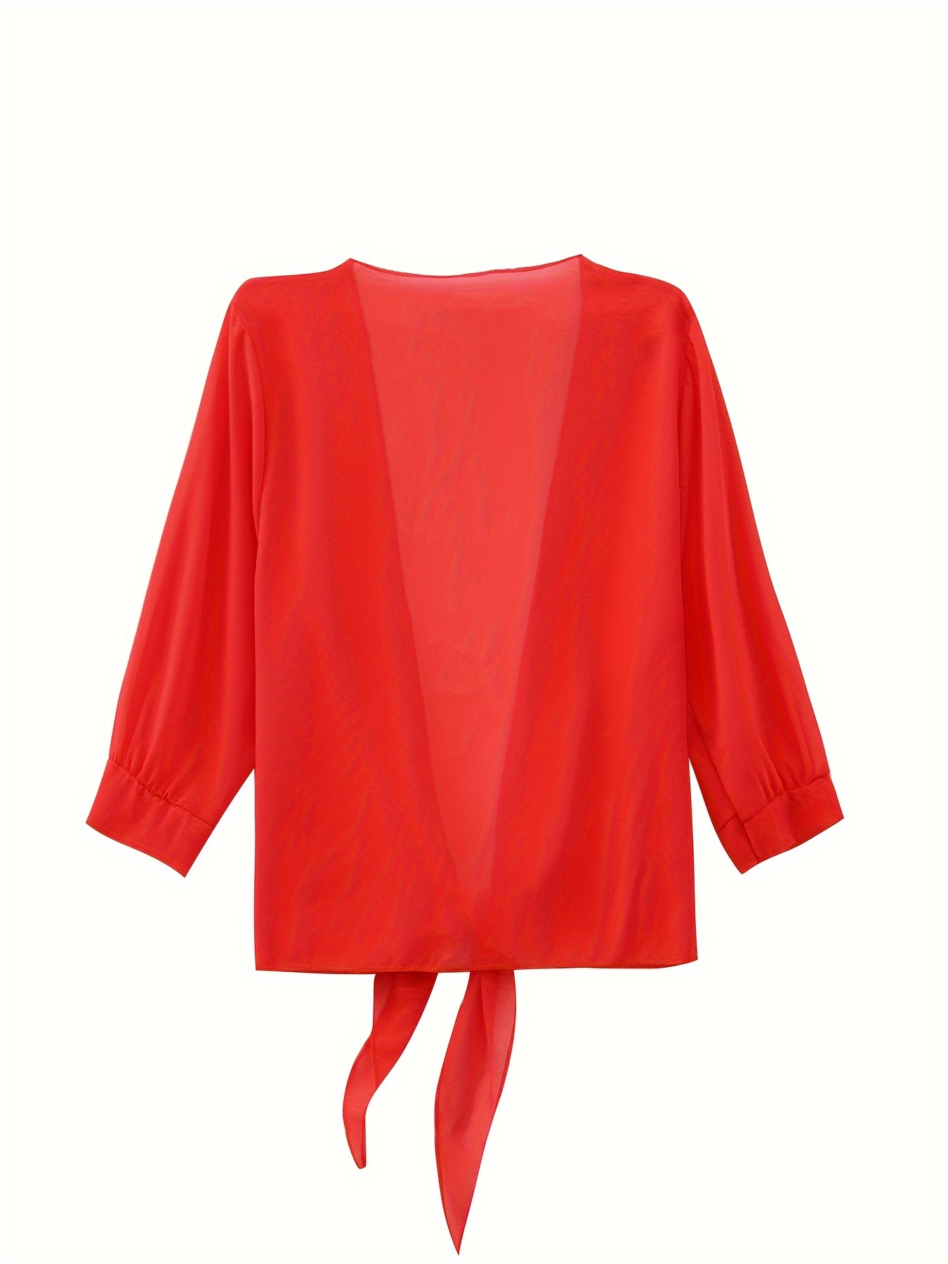 Women'S V-Neck Polyester Cardigan - Solid Color Half Sleeve Short Length with Lace-Up Detail, Non-Stretch Woven Fabric, Spring/Summer Lightweight Chiffon Sun-Protective Clothing